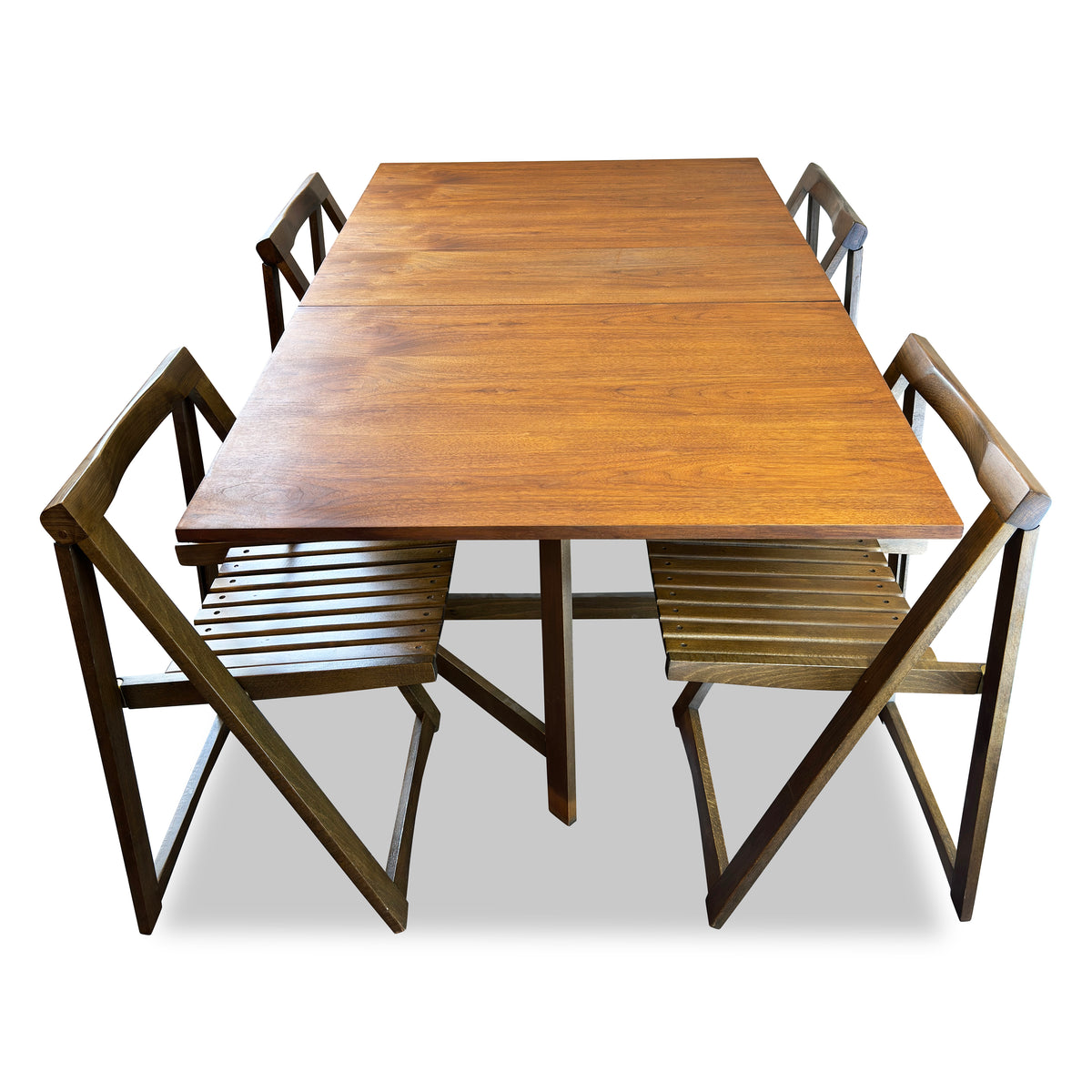 Vintage Folding Walnut and Beech Table and Chairs