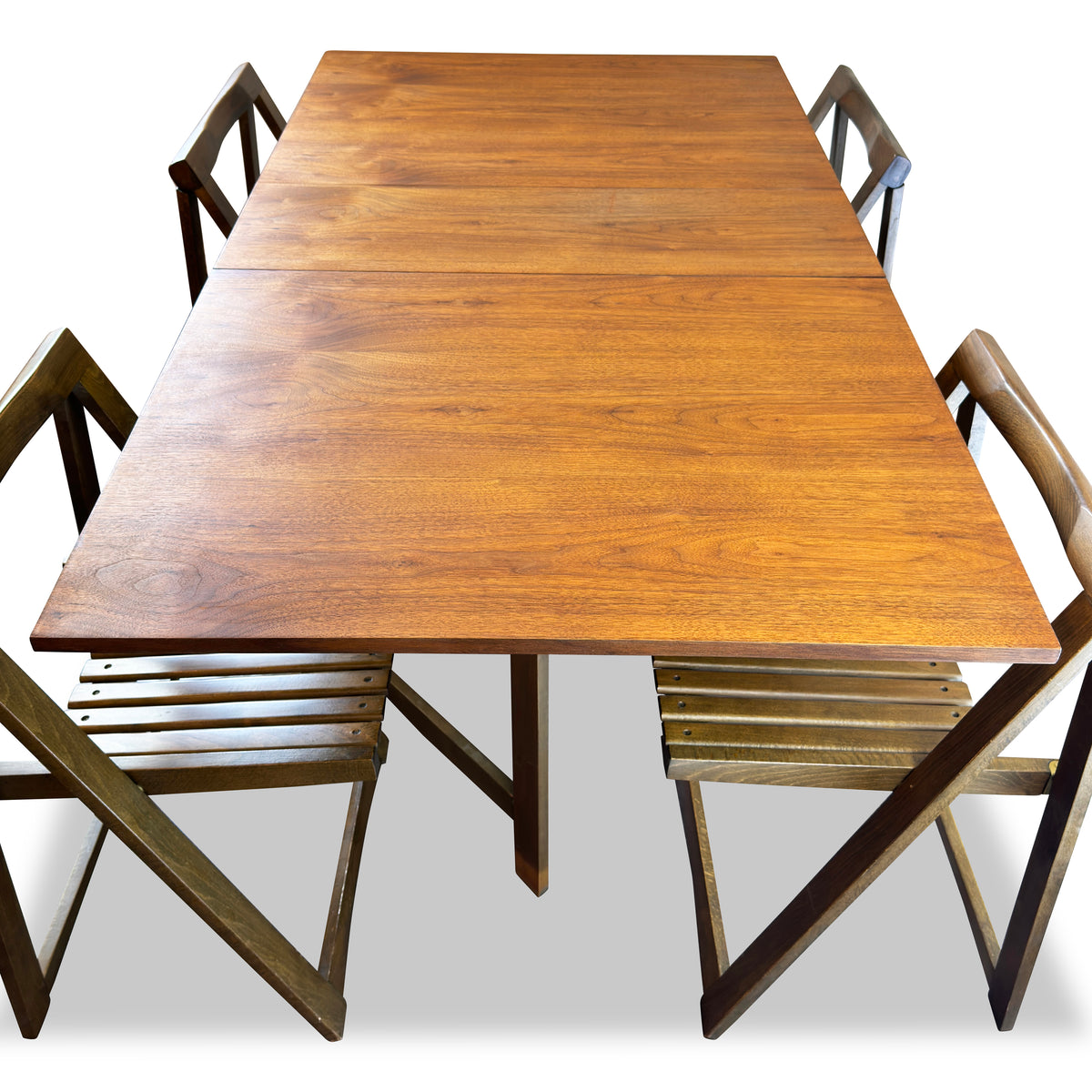 Vintage Folding Walnut and Beech Table and Chairs