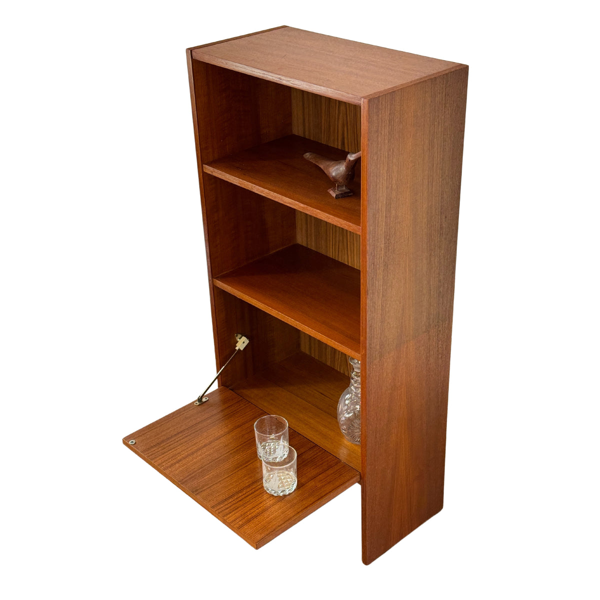 Teak Bookcase with Drop Down Bar