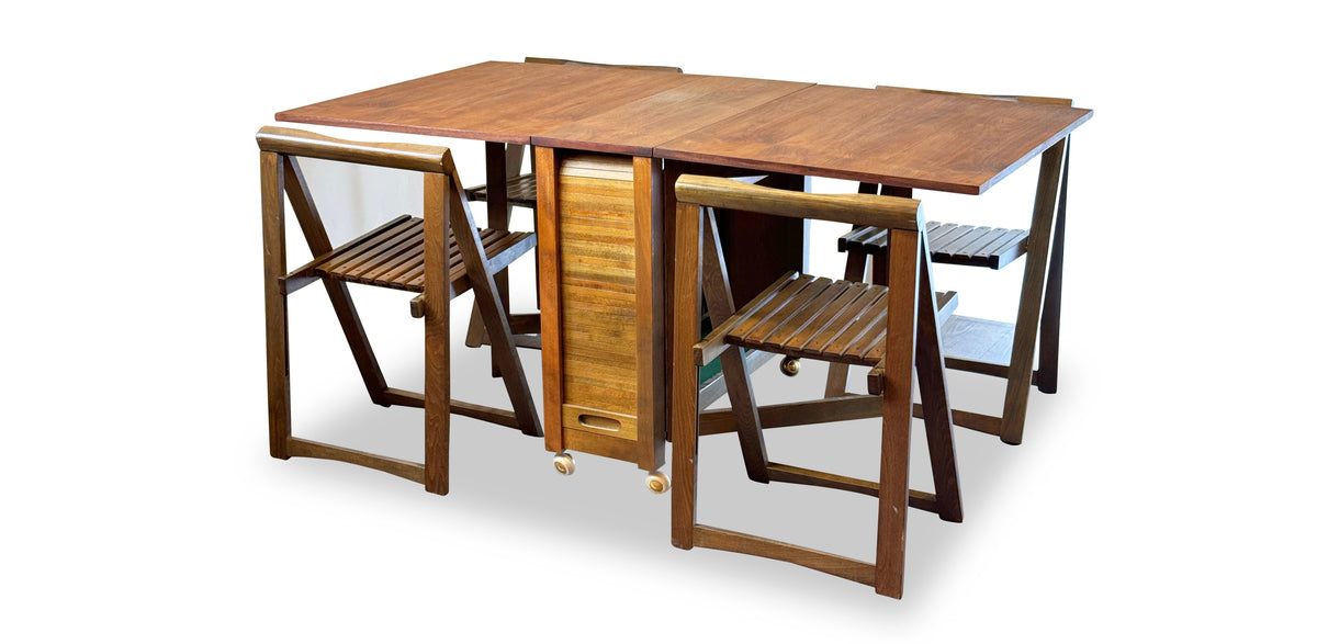 Vintage Folding Walnut and Beech Table and Chairs