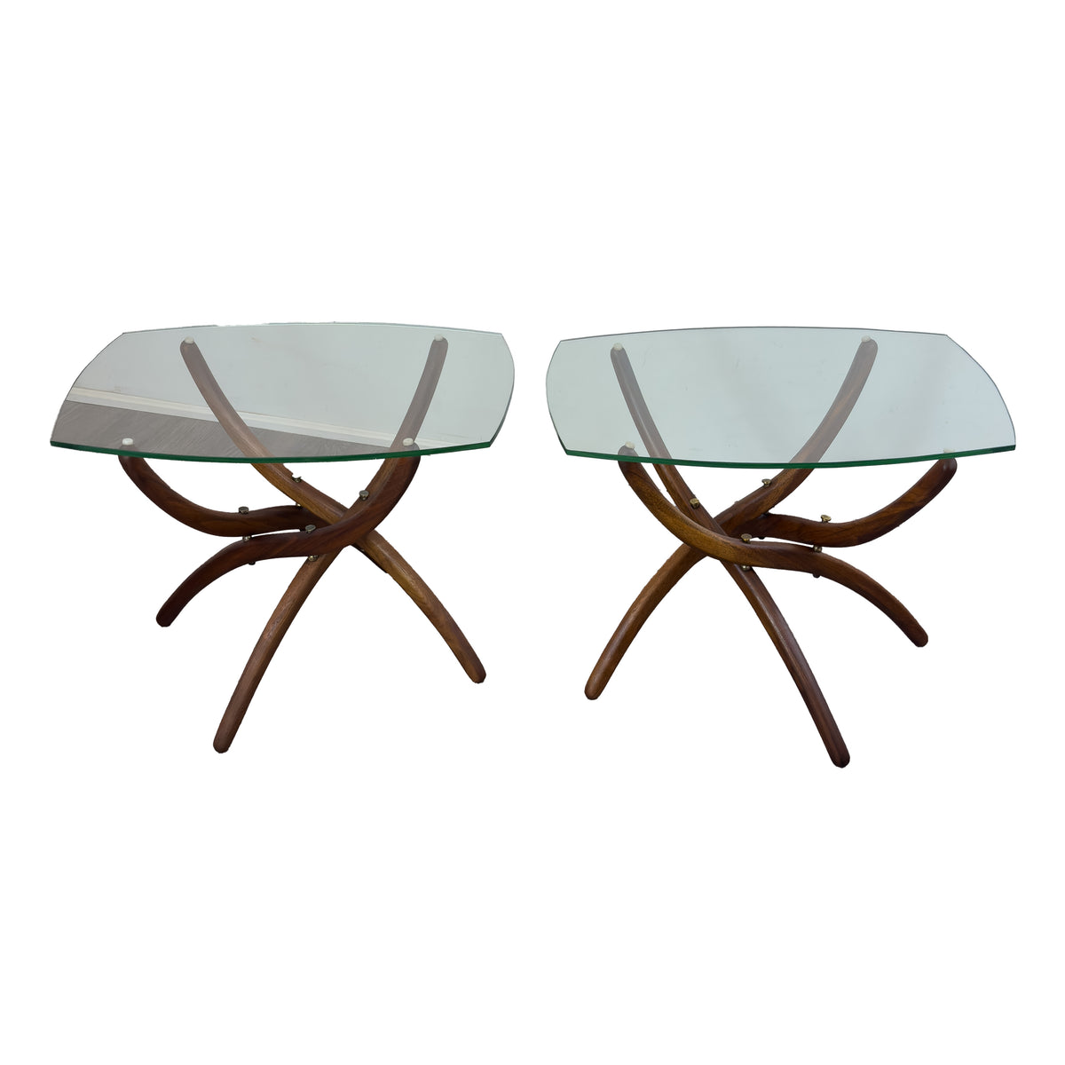 Vintage Walnut and Glass End Tables
