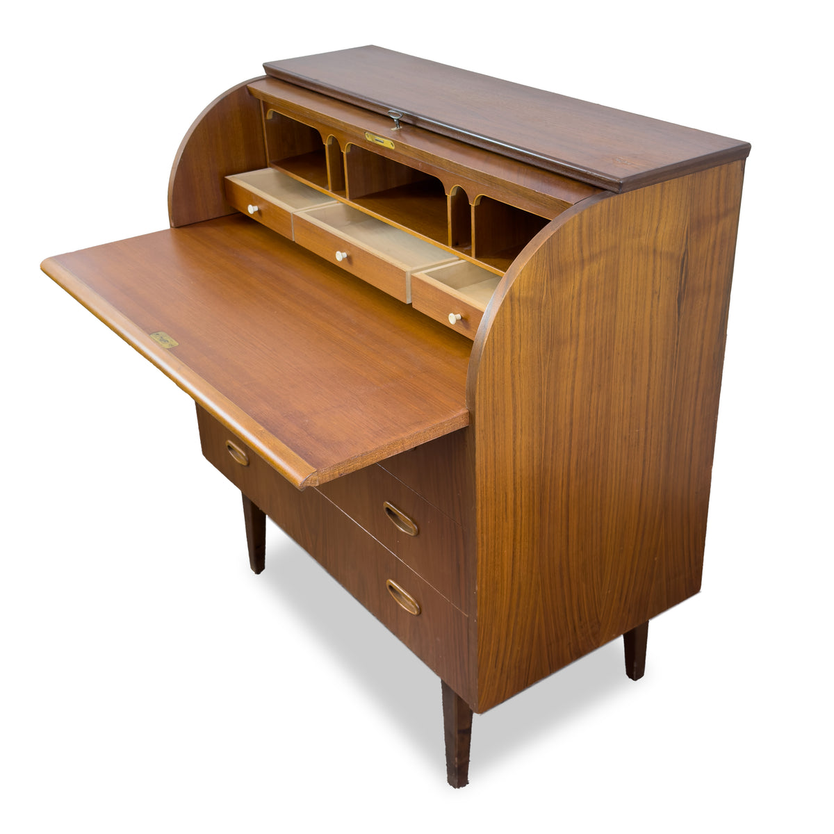 Teak Roll Top Secretary Desk