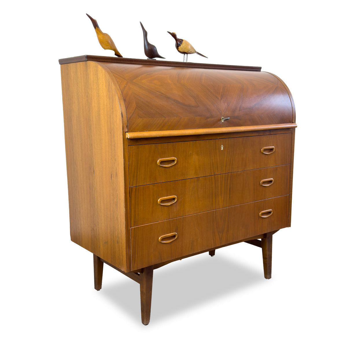 Teak Roll Top Secretary Desk