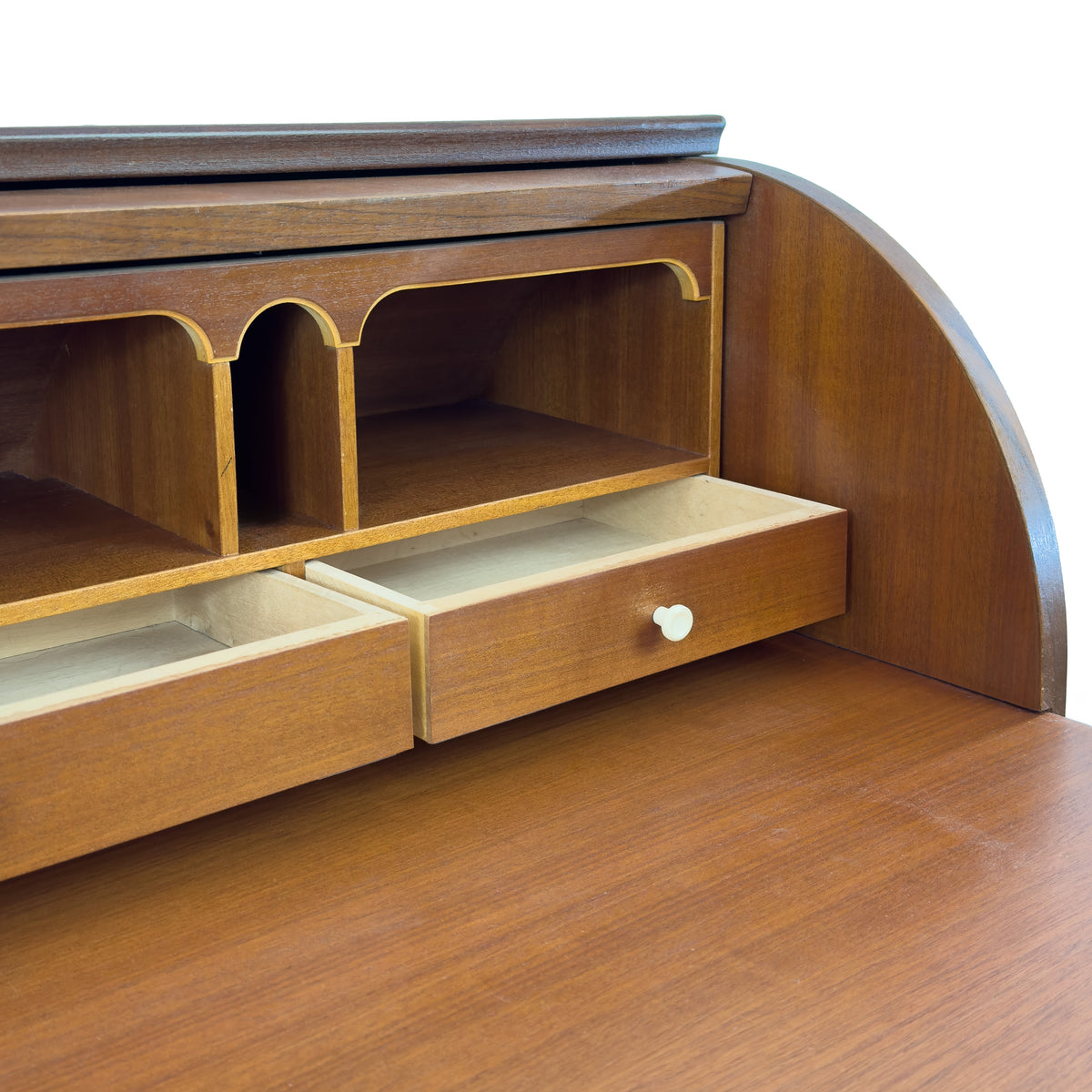 Teak Roll Top Secretary Desk