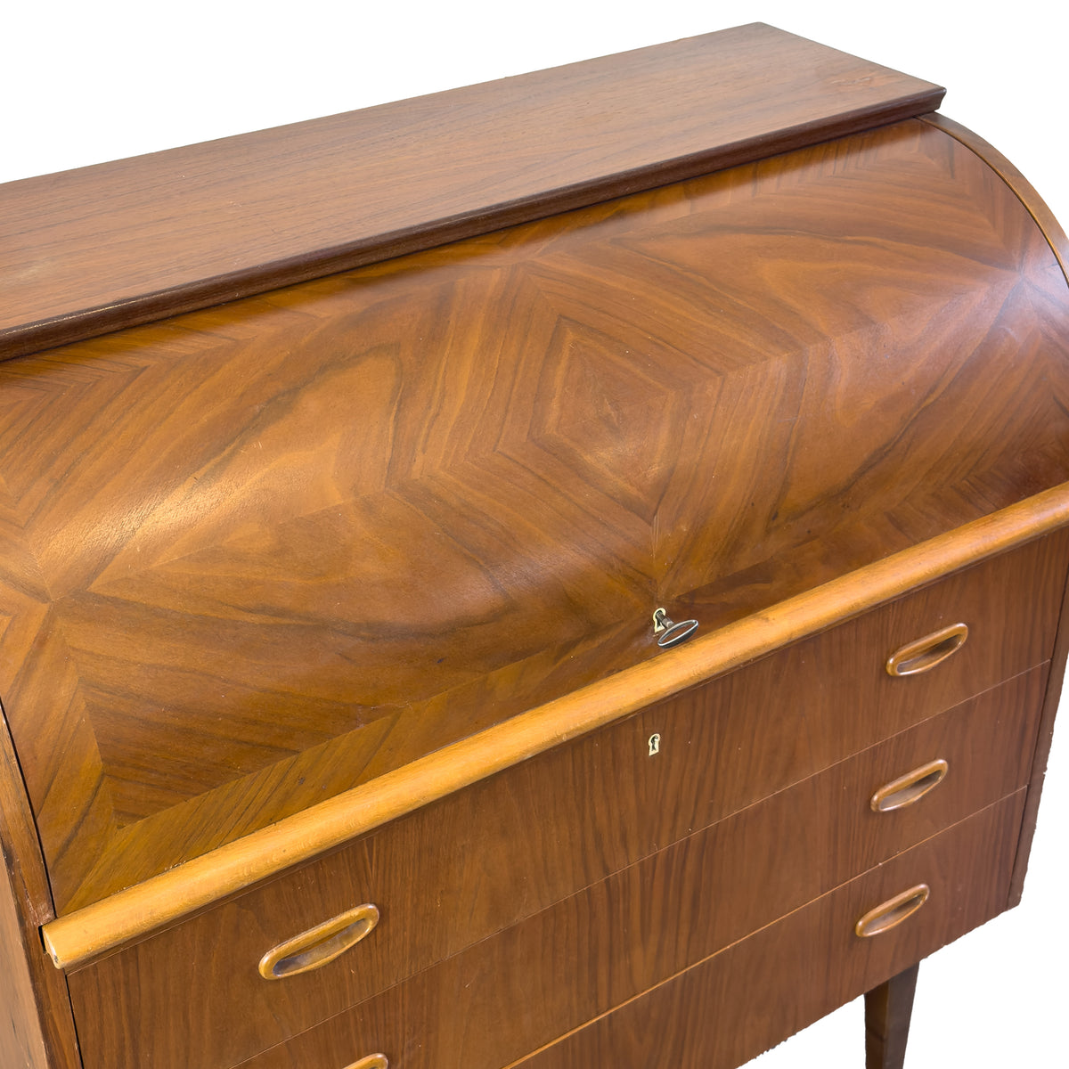 Teak Roll Top Secretary Desk