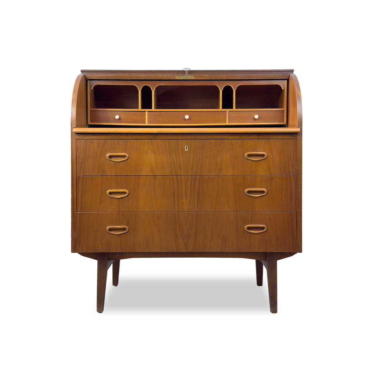 Teak Roll Top Secretary Desk