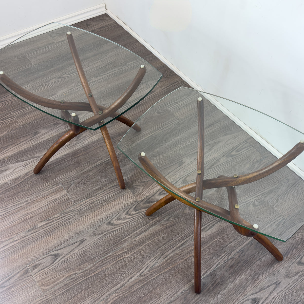 Vintage Walnut and Glass End Tables