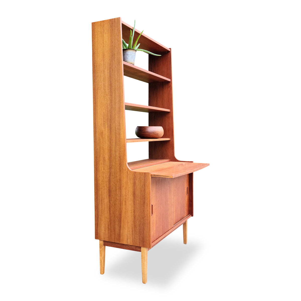 Teak Bookcase with Pullout Desk