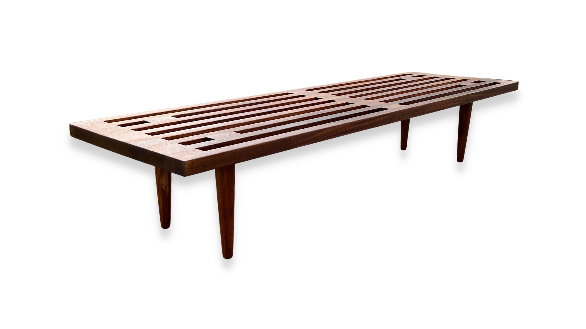 vintage solid walnut slatted bench