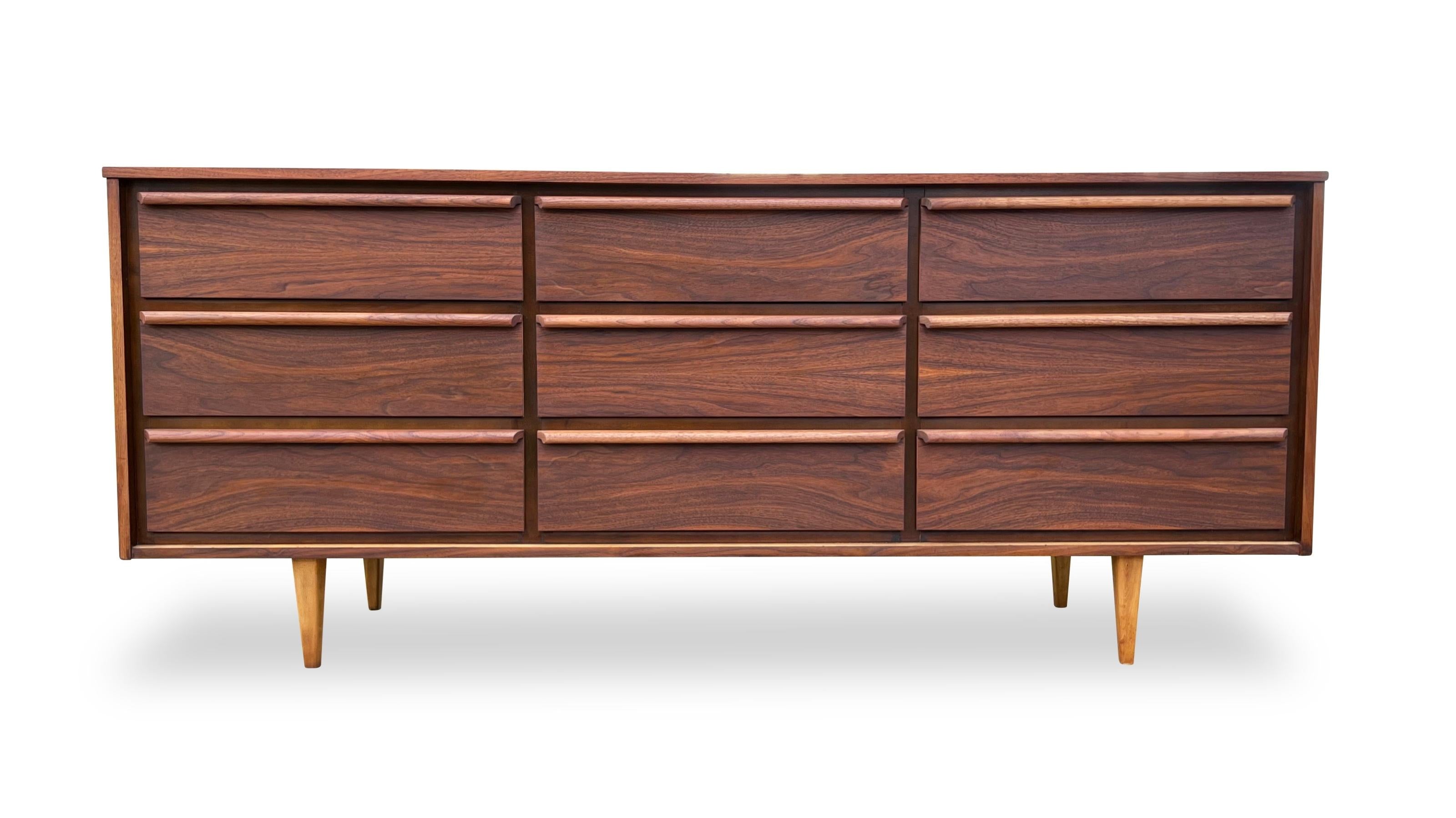 Walnut Nine Drawer Dresser by HPL - Decade Five Furniture Co.