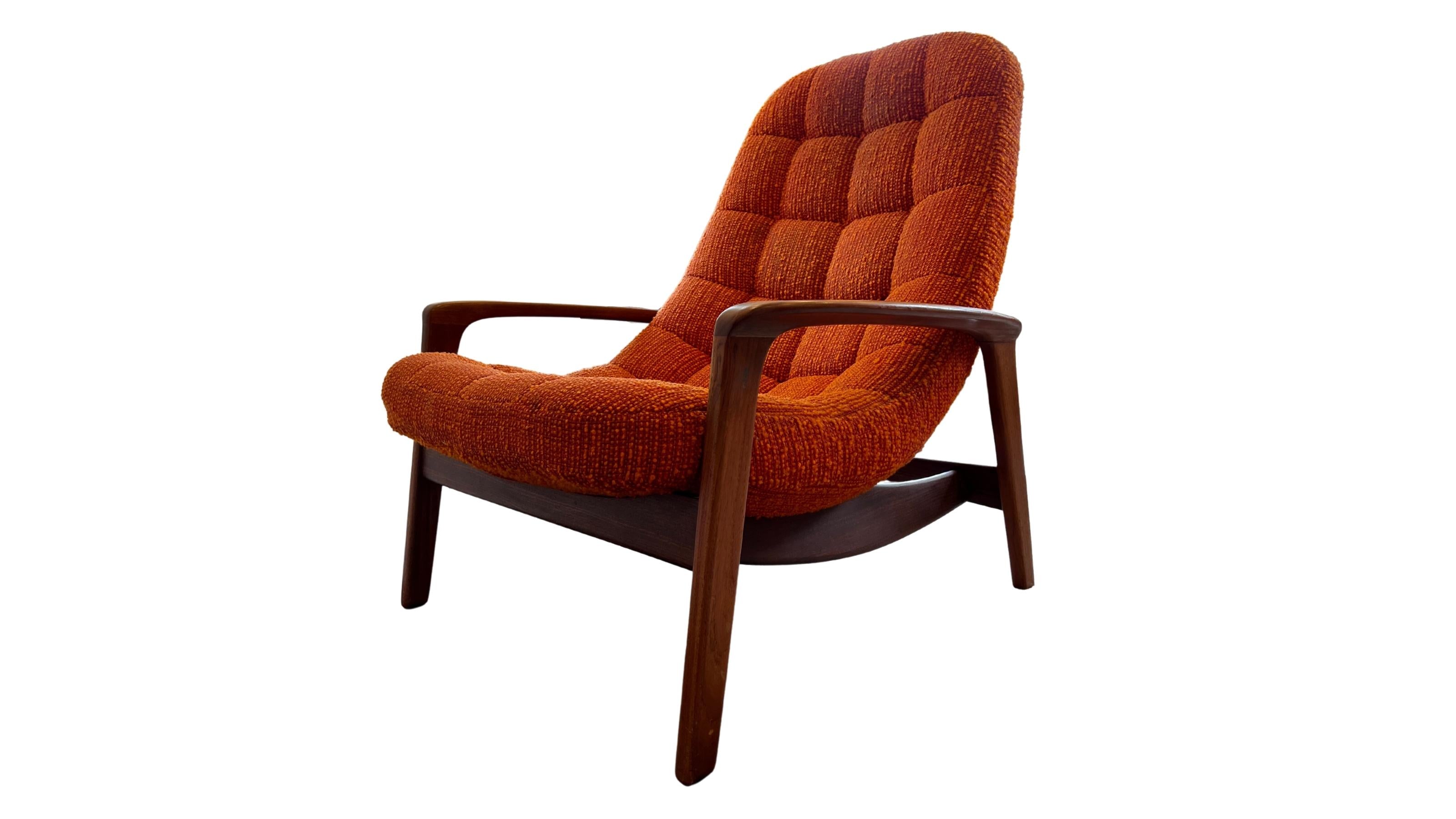 Pair of vintage Scoope armchairs in solid teak and wool by R. Huber, 1960